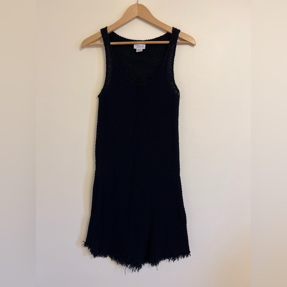 Velvet Graham & Spencer Womens Knit Dress Small Black Waffle Stretch Fringe USA - Picture 1 of 16